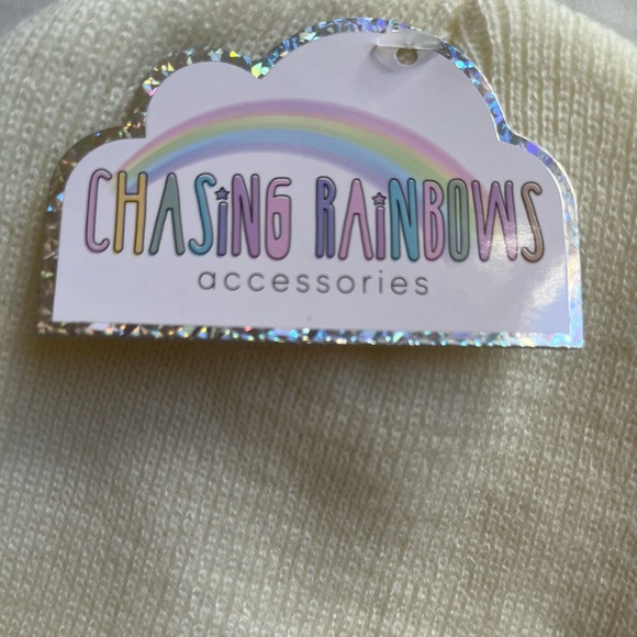 Chasing Rainbows Girl’s Beanie Hat Set Lot Of Two Ivory Lavender Embroidered New - Picture 3 of 3